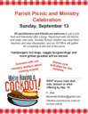 Parish Picnic & Ministry Celebration: Sep 13